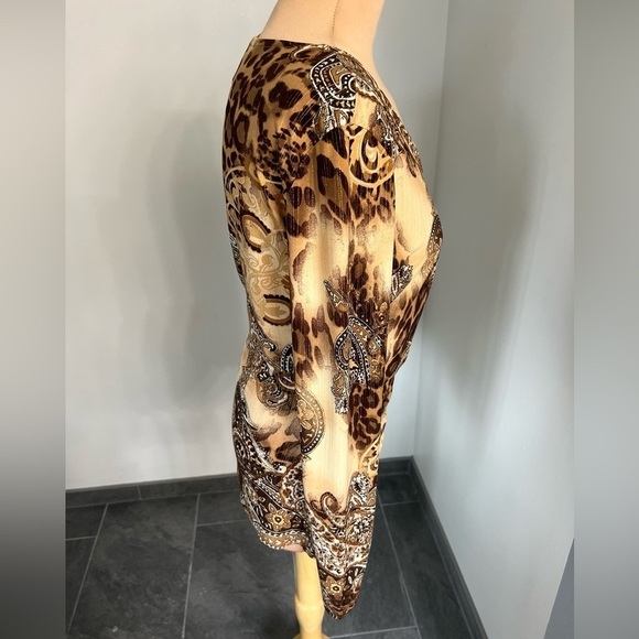 Cache Faux Wrap Long Sleeve Stretch Blouse Animal Paisley Print - Picture 5 of 9